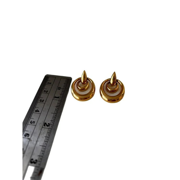 Crown Trifari Door Knocker Earrings Gold Tone Pierced Double Drops Vintage - Picture 4 of 6